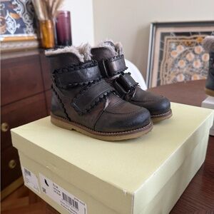 Kids Brown Faux-Shearling Winter Boots